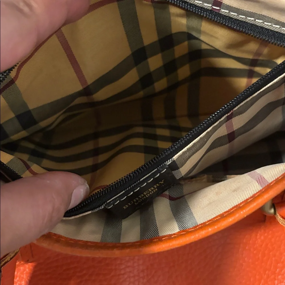 Burberry Orange Vintage Pebbled Leather Satchel Bag - Picture 13 of 16